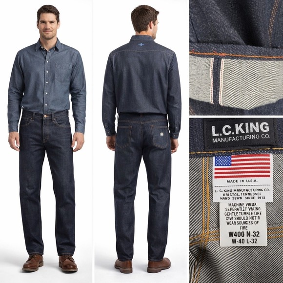 L.C. King White Oak Cone Denim Selvedge Jeans Mens 40x32 Raw Indigo Made in USA